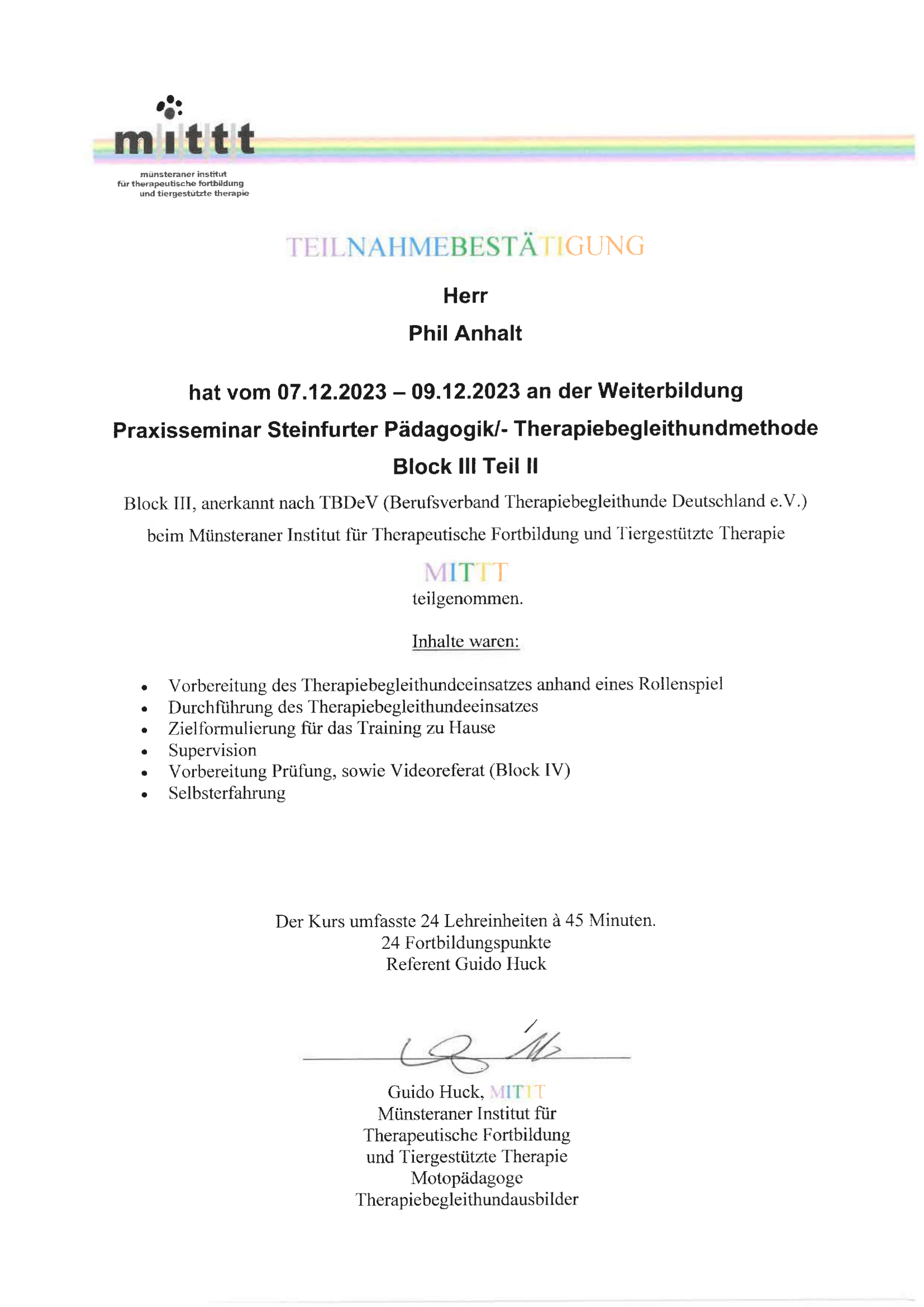 Teilnahmebescheinigung Therapiehund 4