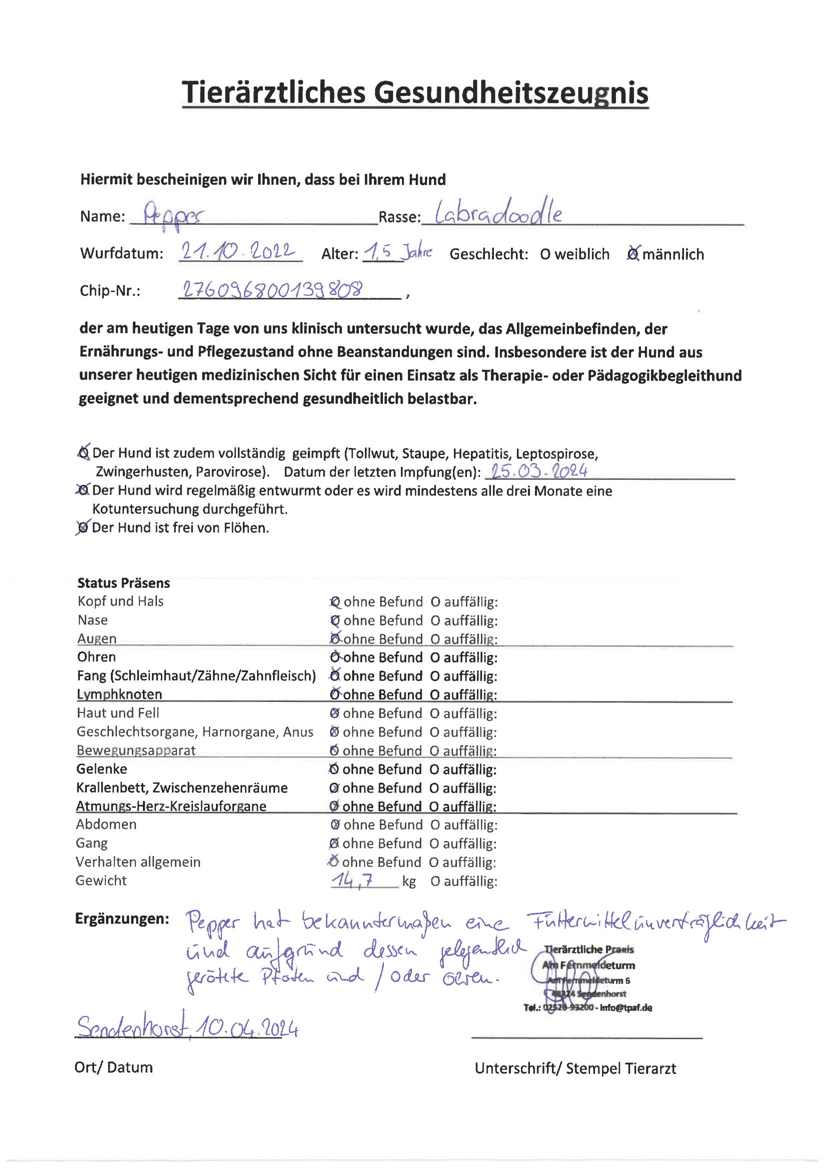 Tierärztliches Gutachten